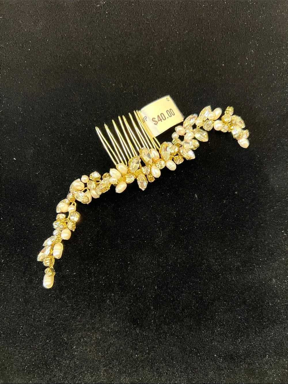 Gold Crystal and Pearl Bridal Hair Comb
